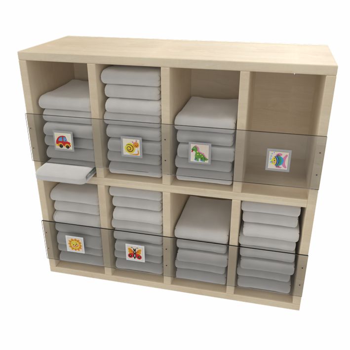 Windelregal mit Plexiglasblenden, 67 oder 100 cm breit, 4 Dekore